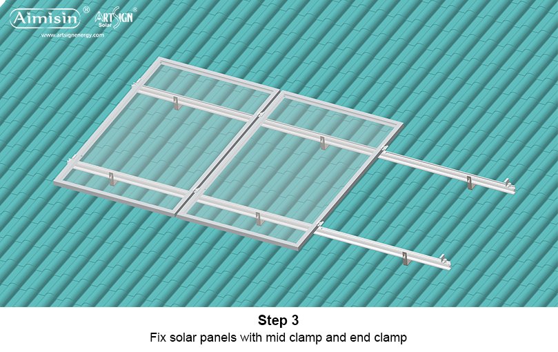 ART SIGN Etapa de instalação dos suportes de montagem solar para telhado inclinado