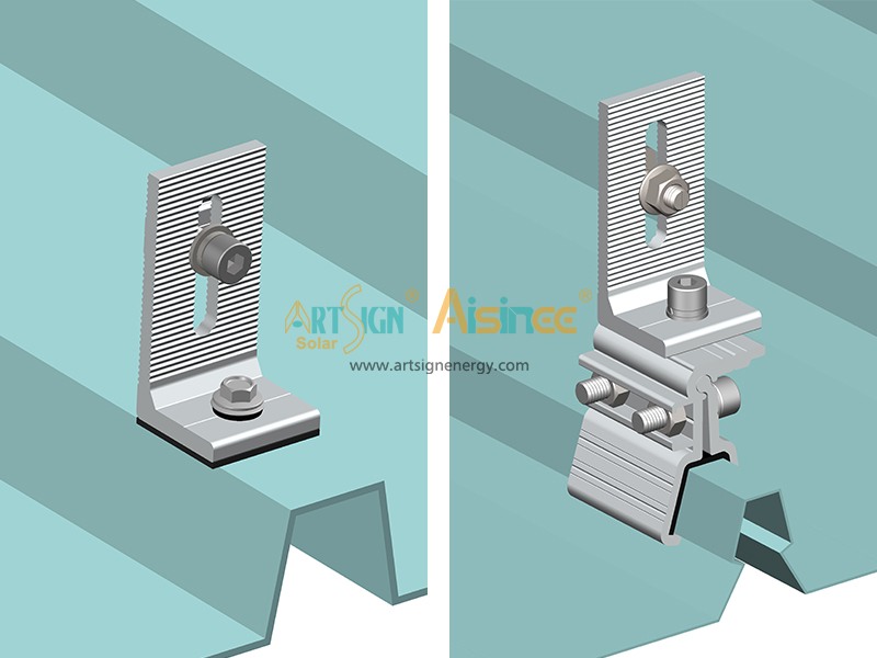 Suporte universal solar em alumínio anodizado com base em L para telhados metálicos | Art Sign